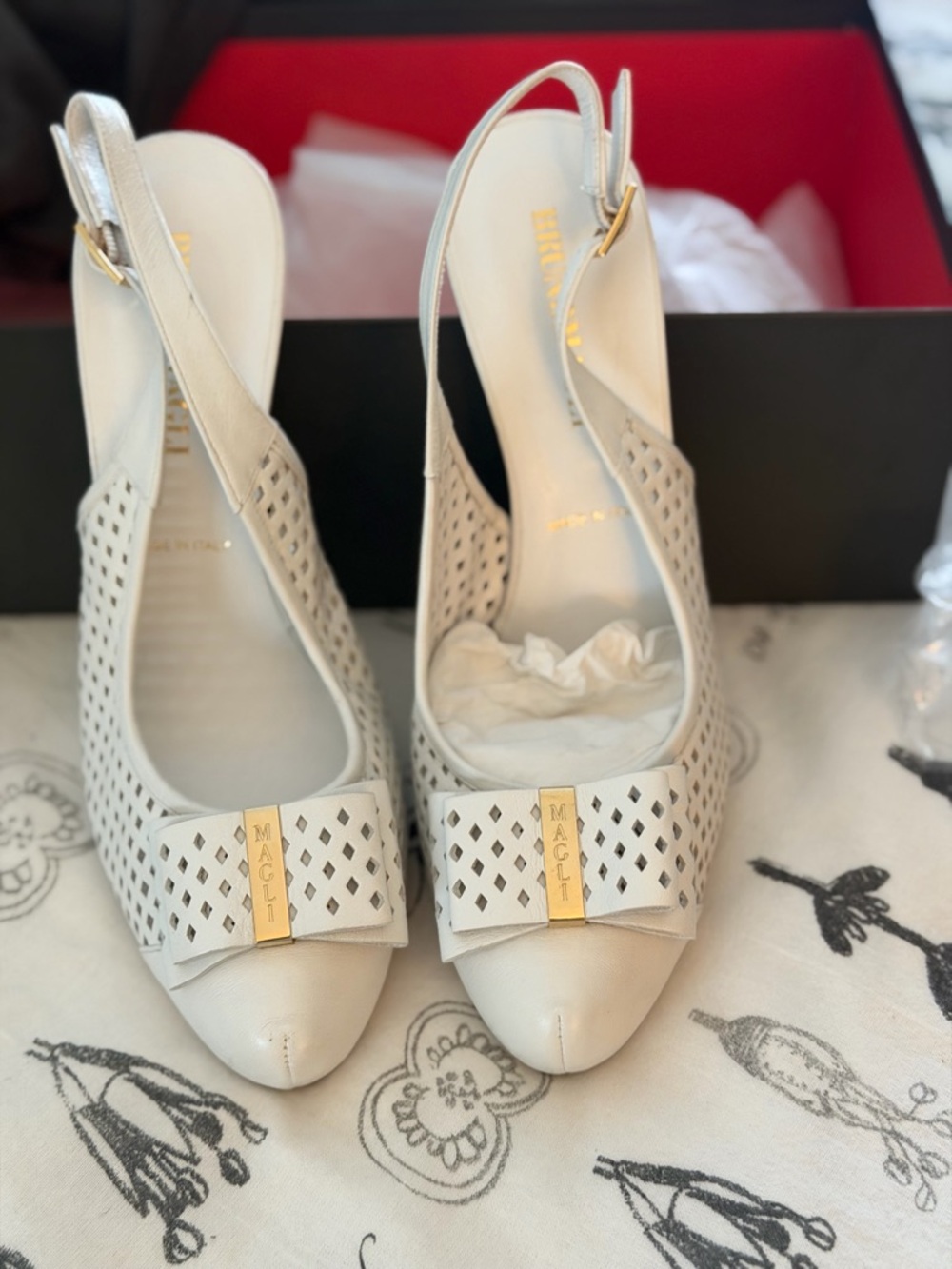 Bruno Magli Italian Women's White Slingback Peep-Toe Pumps